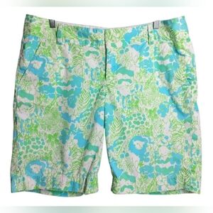 Lilly Pulitzer Chipper Shorts Women's 12 Limeade It's A Zoo Cotton